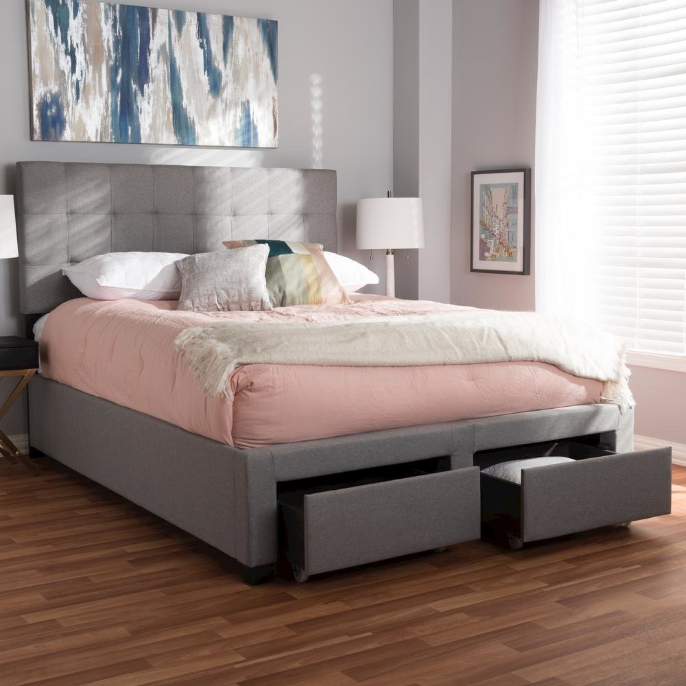 Tibault Modern and Contemporary Grey Fabric Upholstered Queen Size Storage Bed. Picture 11