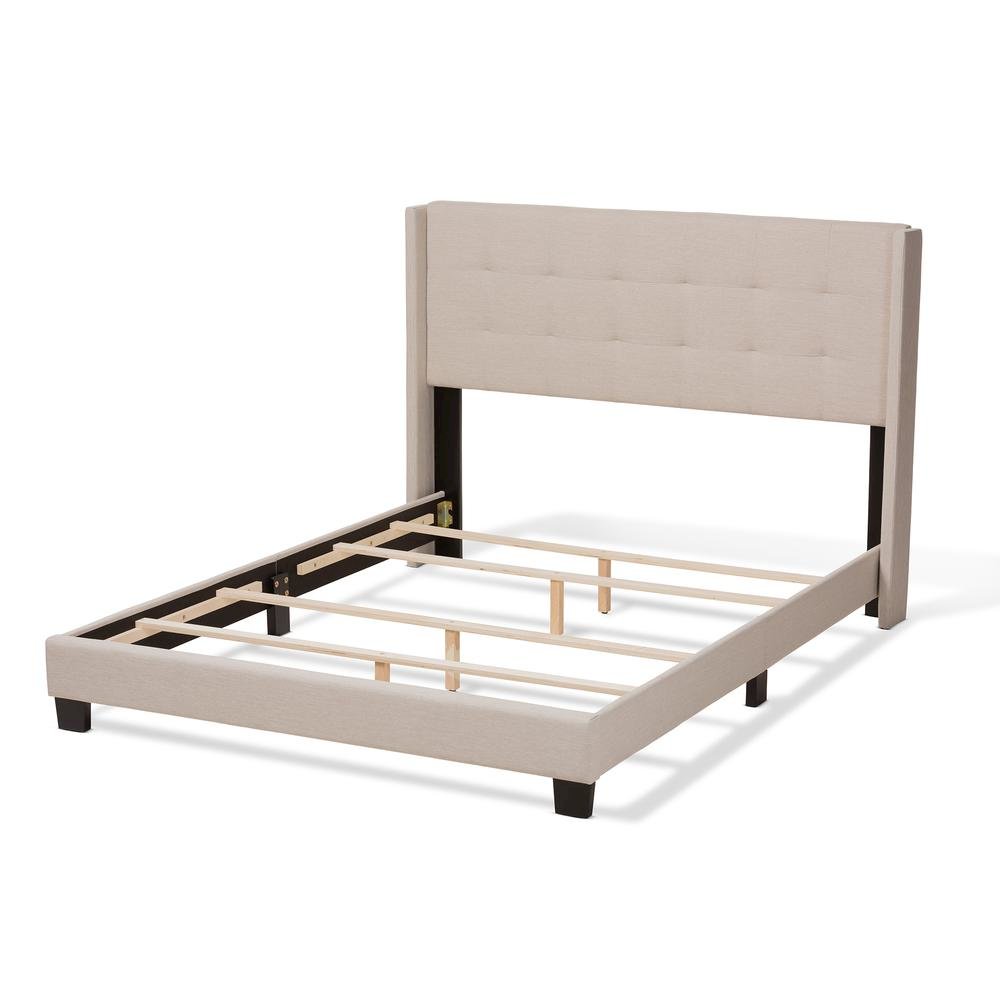 Lisette Modern and Contemporary Beige Fabric Upholstered Queen Size Bed. Picture 4