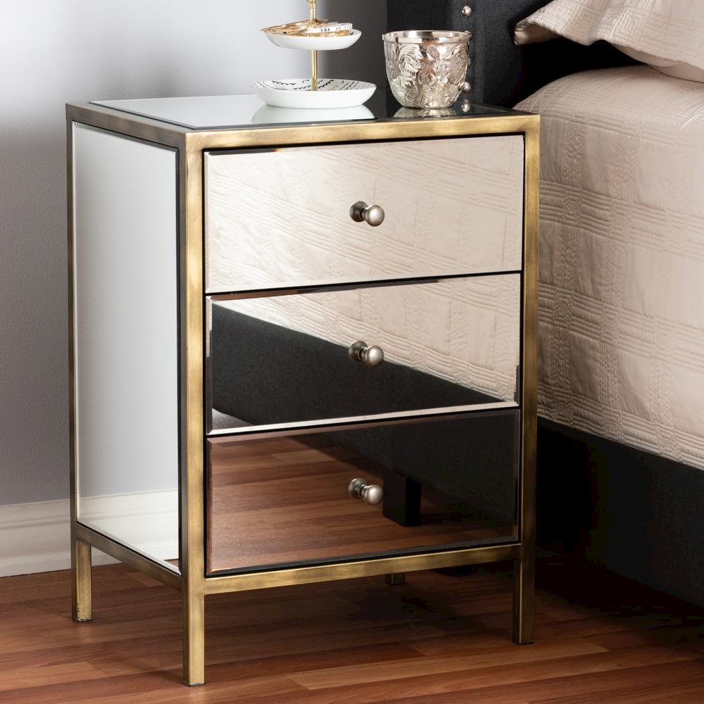 Hollywood Regency Glamour Style Mirrored 3-Drawer End Table. Picture 11