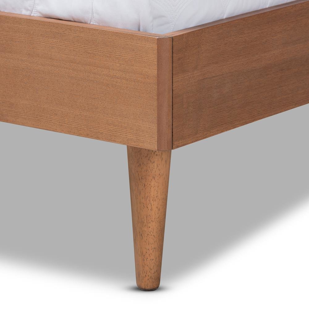 Baxton Studio Rina Mid-Century Modern Ash Wanut Finished Wood and Synthetic Rattan Full Size Platform Bed with Wrap-Around Headboard. Picture 17