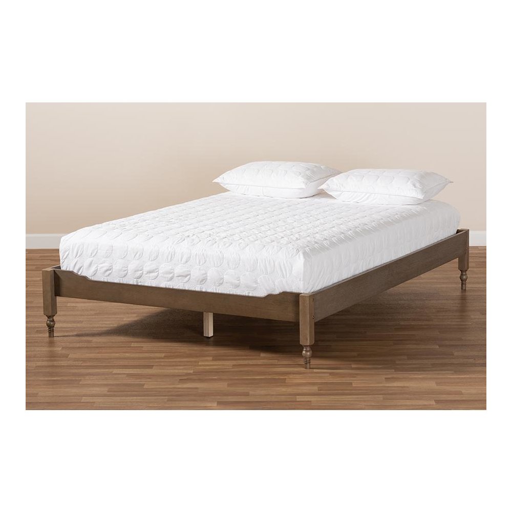 Baxton Studio Laure French Bohemian Weathered Grey Oak Finished Wood Queen Size Platform Bed Frame. Picture 6