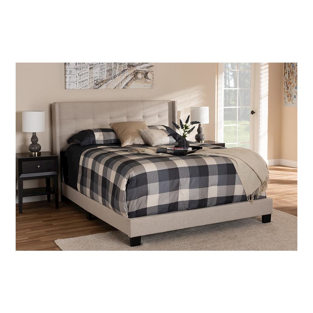 Lisette Modern and Contemporary Beige Fabric Upholstered Queen Size Bed. Picture 2
