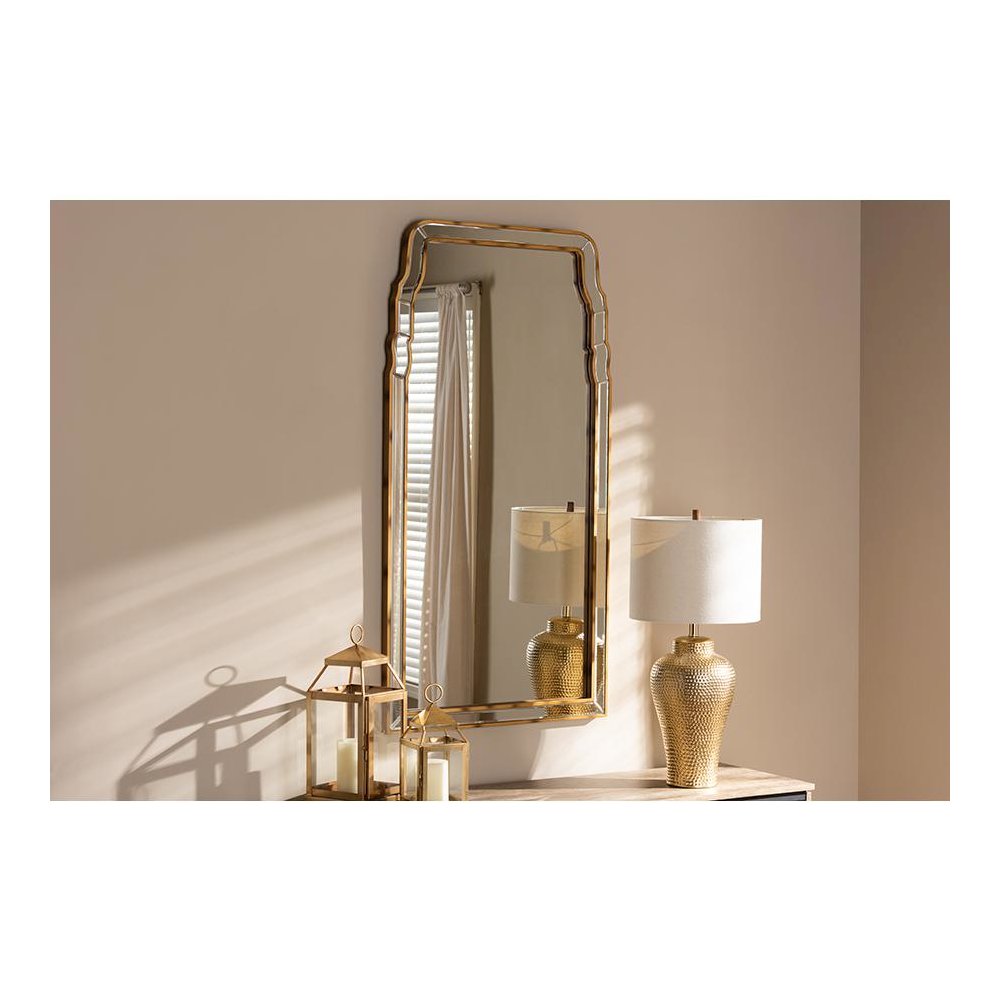 Alice Modern and Contemporary Queen Anne Style Antique Gold Finished Accent Wall Mirror. Picture 3