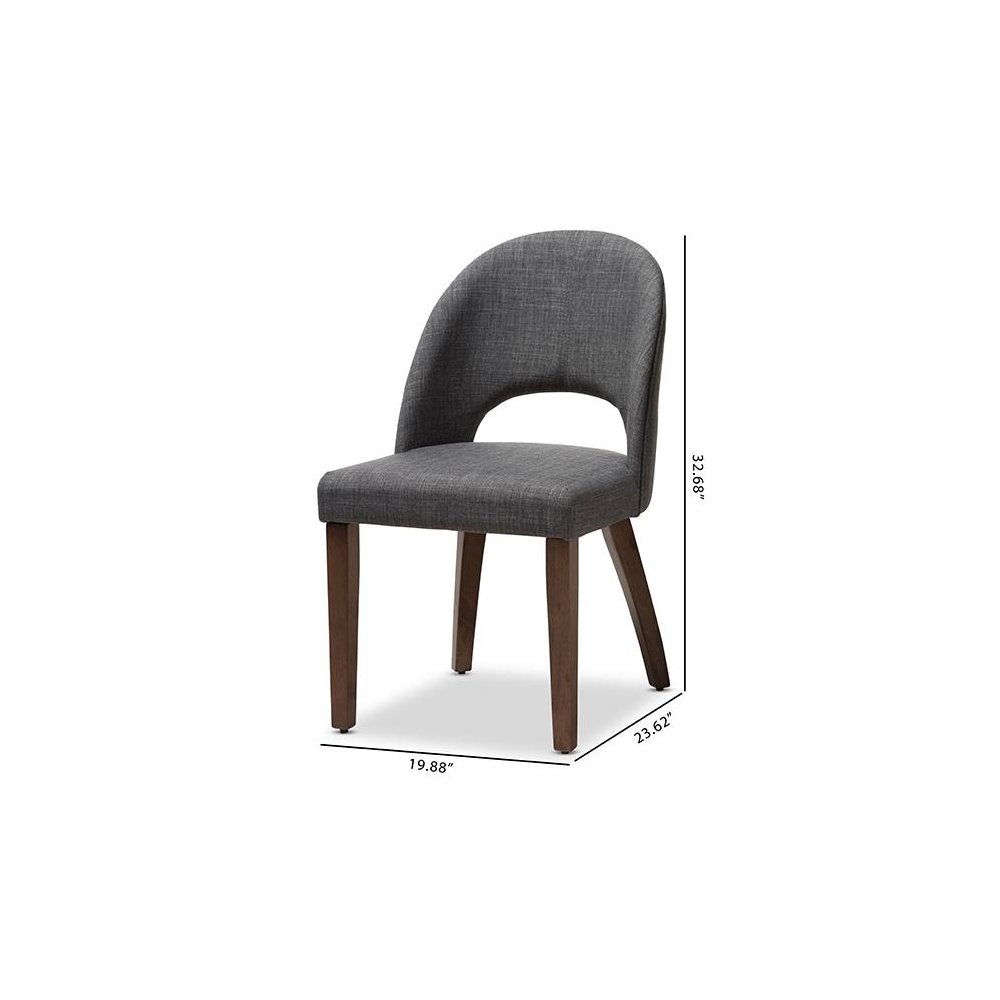 Wesley Mid-Century Modern Dark Grey Fabric Upholstered Walnut Finished Wood Dining Chair Set. Picture 9
