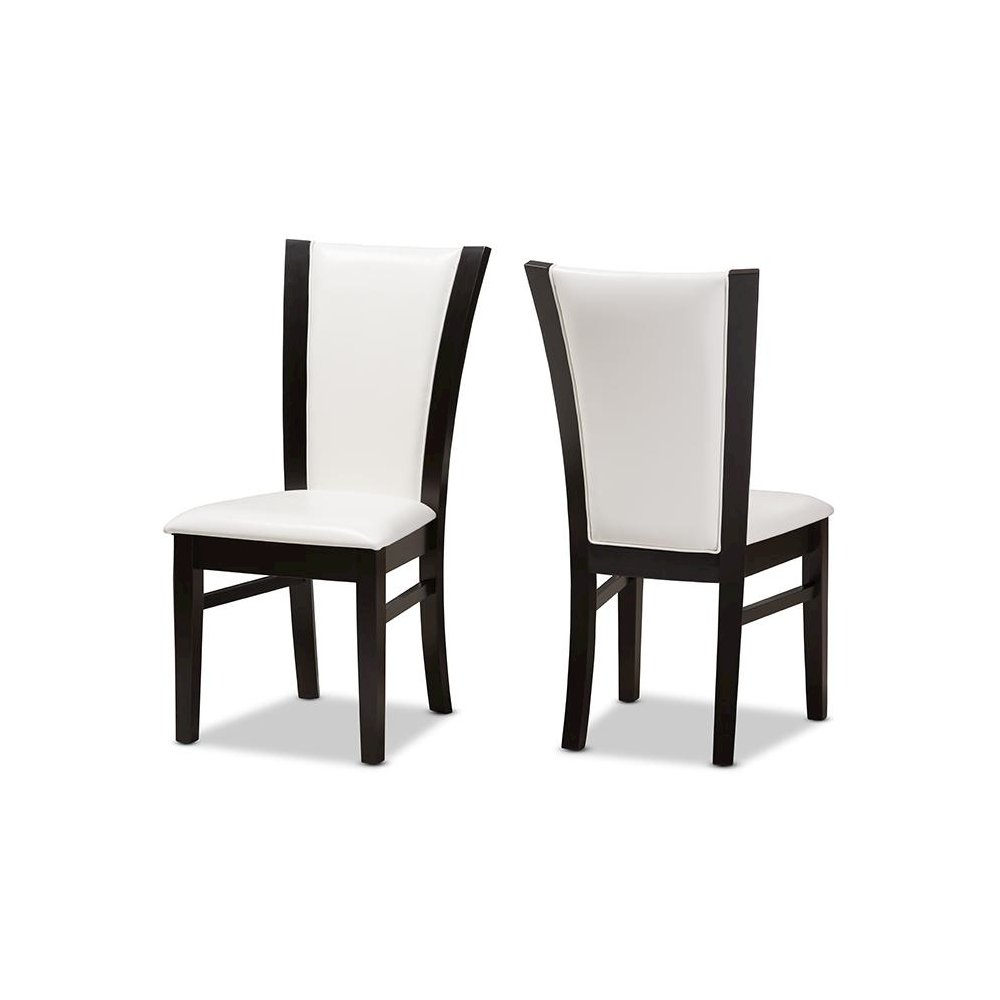 Adley Modern and Contemporary Dark Brown Finished White Faux Leather Dining Chair (Set of 2). Picture 1