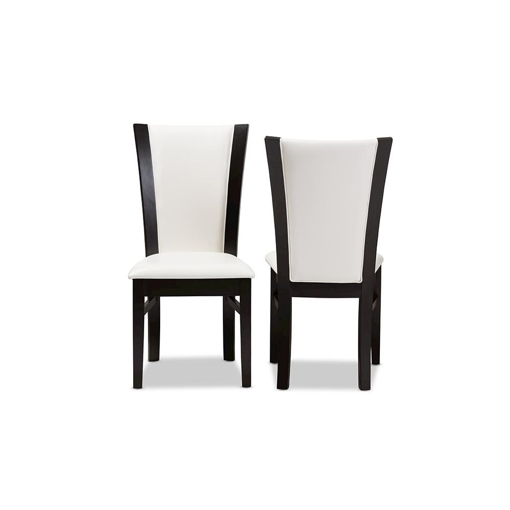 Adley Modern and Contemporary Dark Brown Finished White Faux Leather Dining Chair (Set of 2). Picture 2