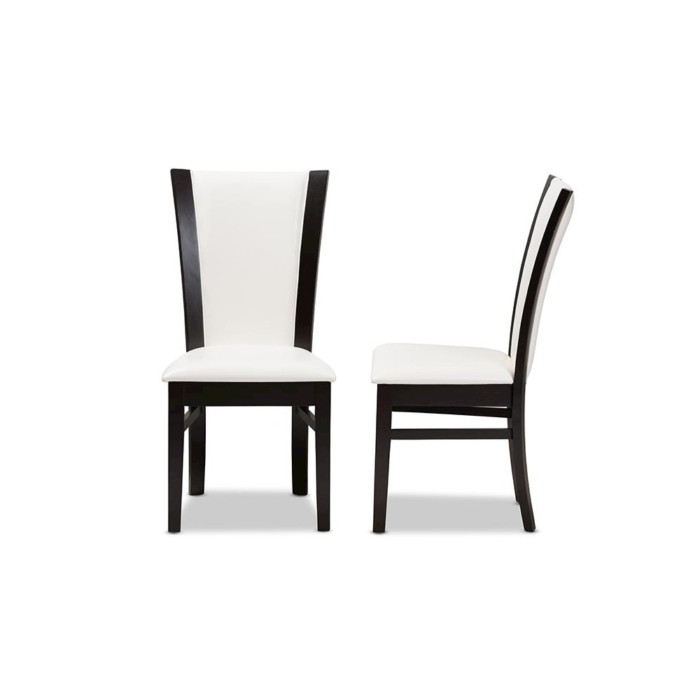 Adley Modern and Contemporary Dark Brown Finished White Faux Leather Dining Chair (Set of 2). Picture 3