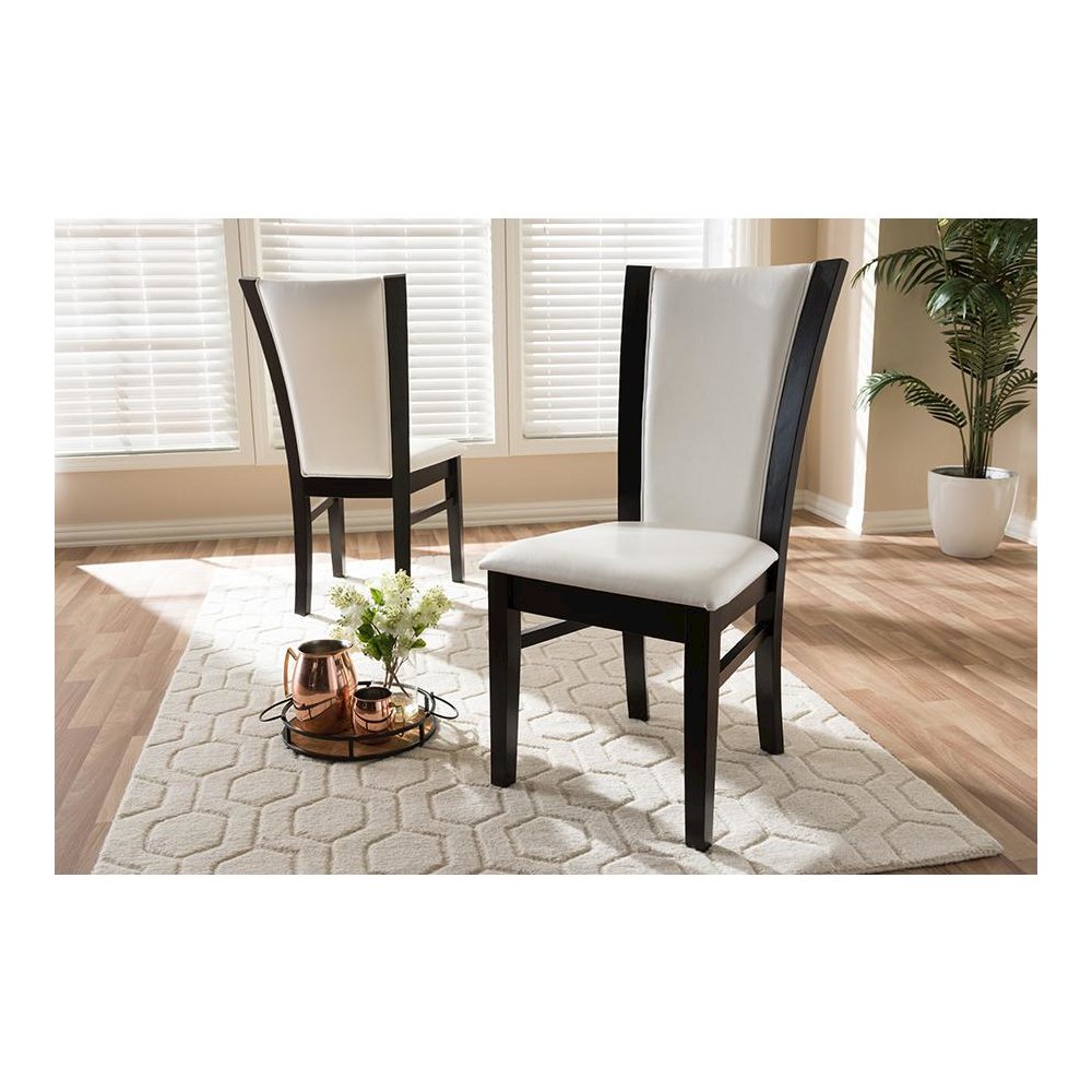 Adley Modern and Contemporary Dark Brown Finished White Faux Leather Dining Chair (Set of 2). Picture 5