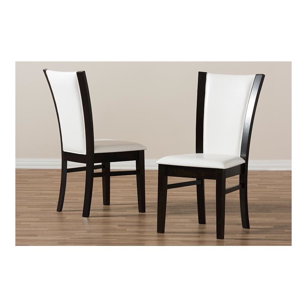 Adley Modern and Contemporary Dark Brown Finished White Faux Leather Dining Chair (Set of 2). Picture 6