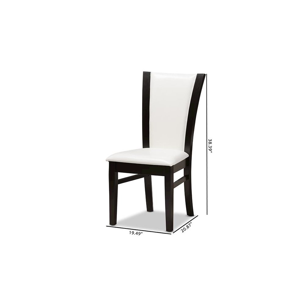 Adley Modern and Contemporary Dark Brown Finished White Faux Leather Dining Chair (Set of 2). Picture 7
