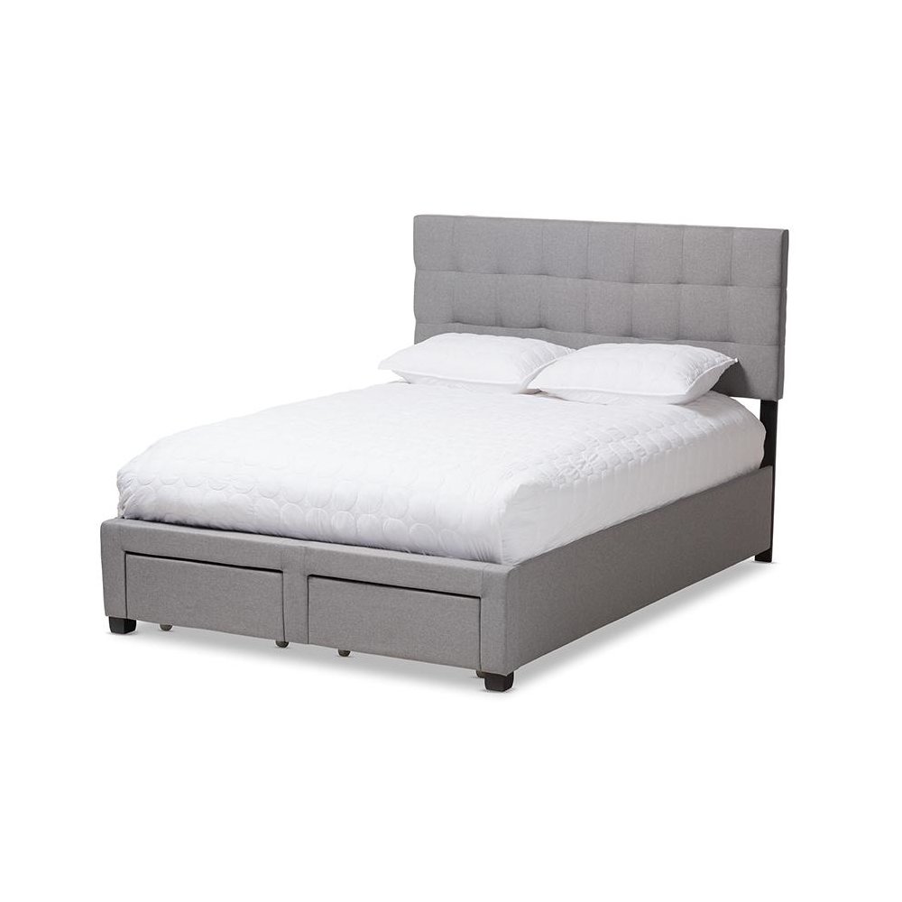 Tibault Modern and Contemporary Grey Fabric Upholstered Queen Size Storage Bed. Picture 1