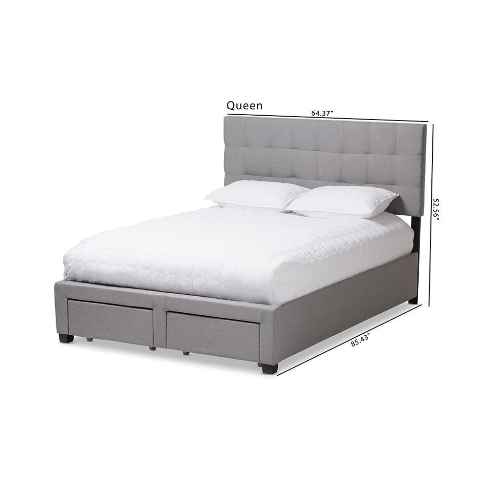 Tibault Modern and Contemporary Grey Fabric Upholstered Queen Size Storage Bed. Picture 13
