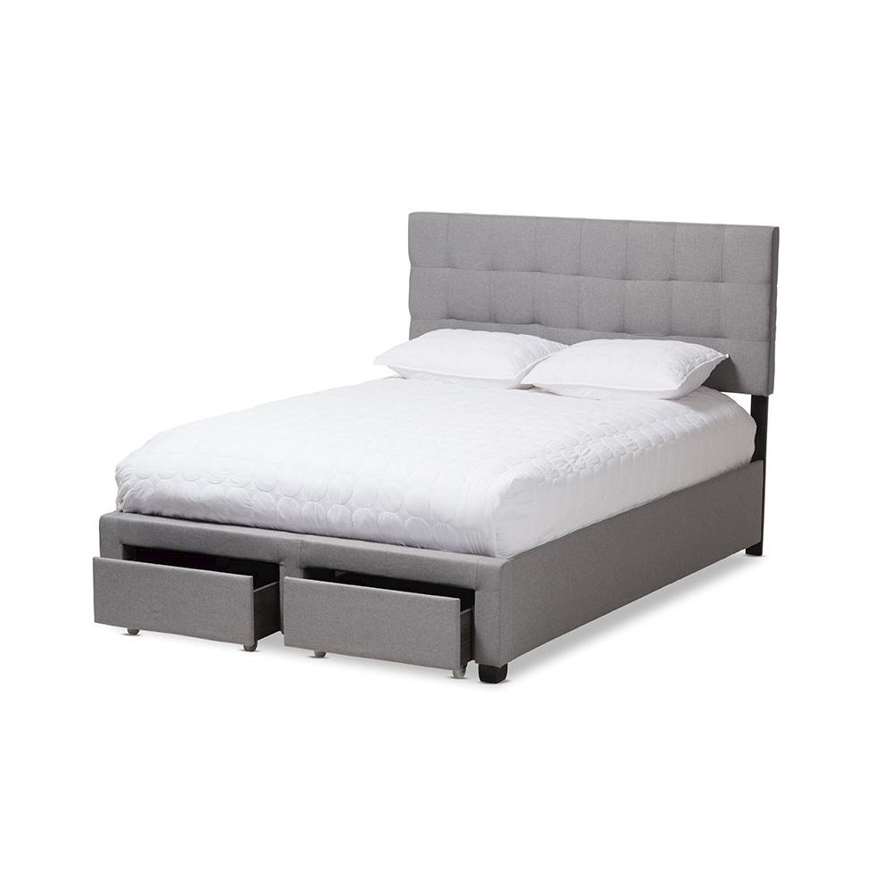 Tibault Modern and Contemporary Grey Fabric Upholstered Queen Size Storage Bed. Picture 3