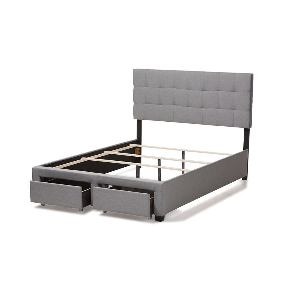 Tibault Modern and Contemporary Grey Fabric Upholstered Queen Size Storage Bed. Picture 6