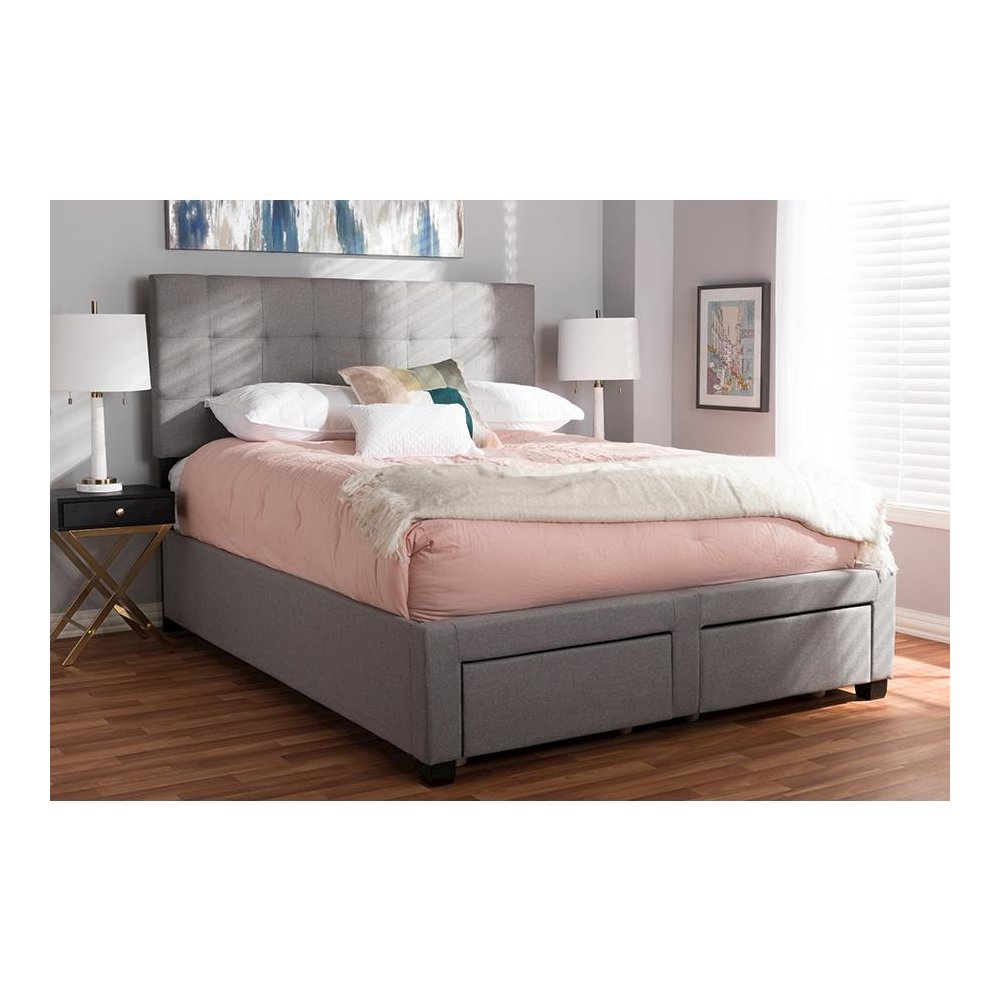 Tibault Modern and Contemporary Grey Fabric Upholstered Queen Size Storage Bed. Picture 10
