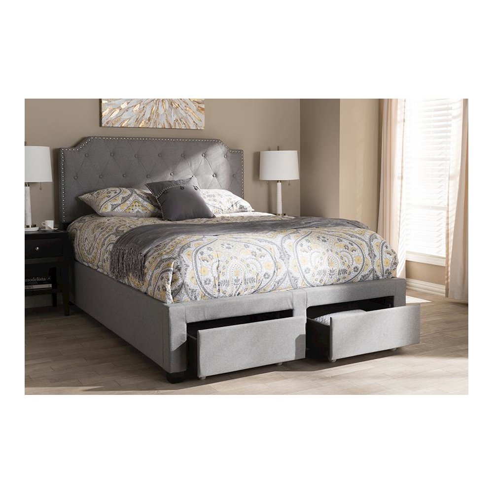 Aubrianne Modern and Contemporary Grey Fabric Upholstered Queen Storage Bed. Picture 2