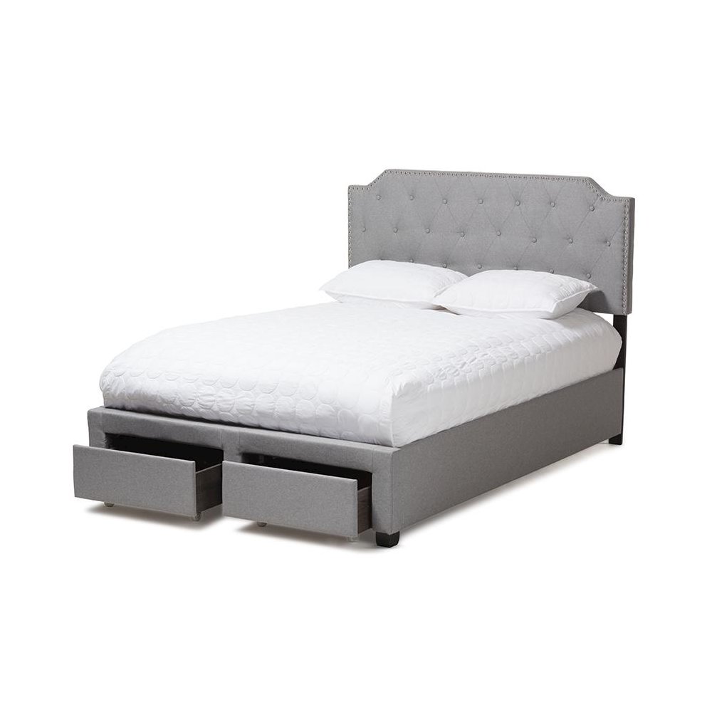 Aubrianne Modern and Contemporary Grey Fabric Upholstered Queen Storage Bed. Picture 3