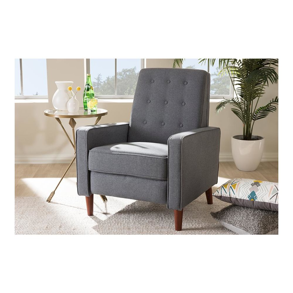 Mathias Mid-century Modern Grey Fabric Upholstered Lounge Chair. Picture 2