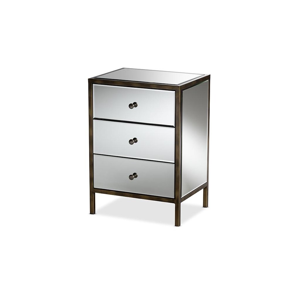 Hollywood Regency Glamour Style Mirrored 3-Drawer End Table. Picture 1