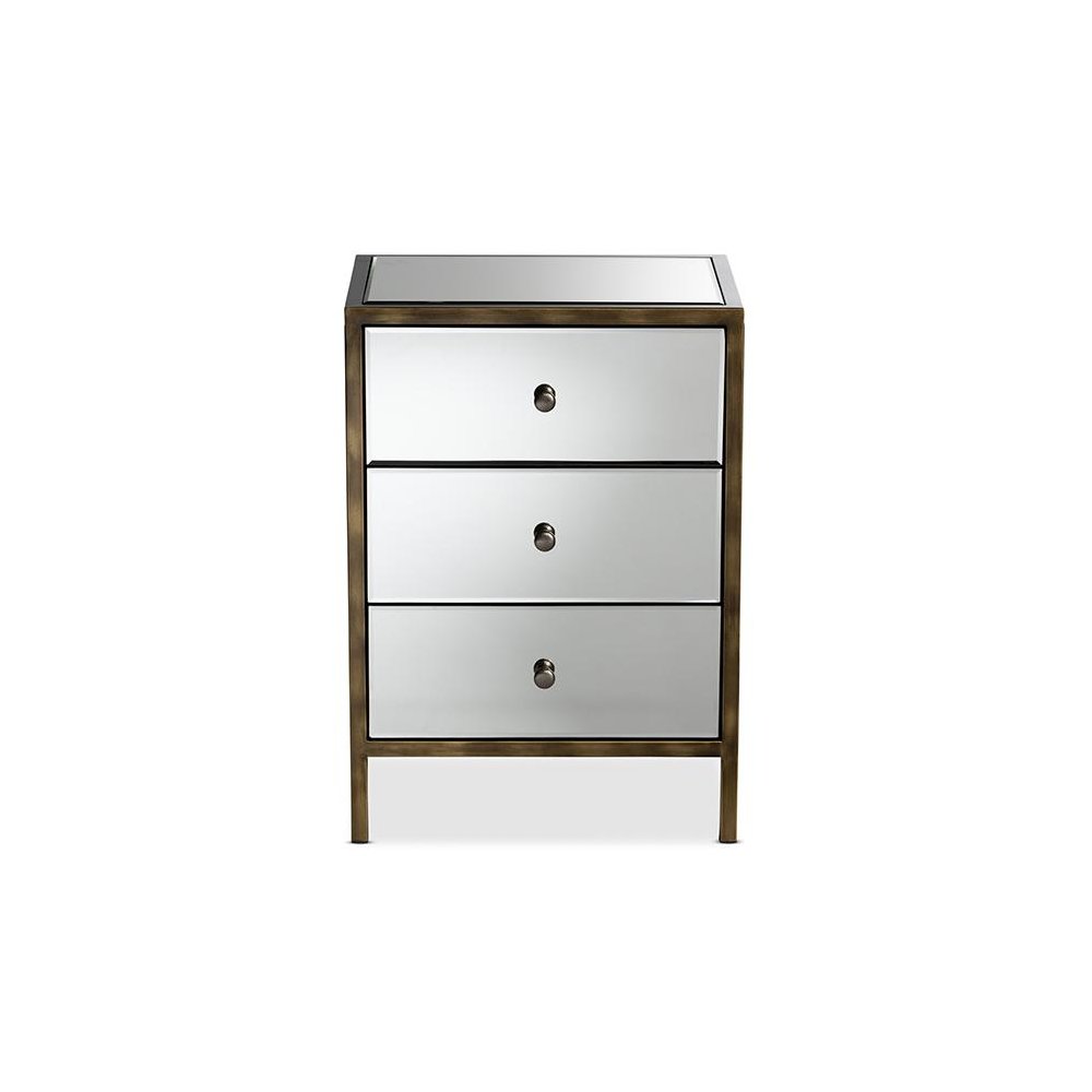 Hollywood Regency Glamour Style Mirrored 3-Drawer End Table. Picture 2