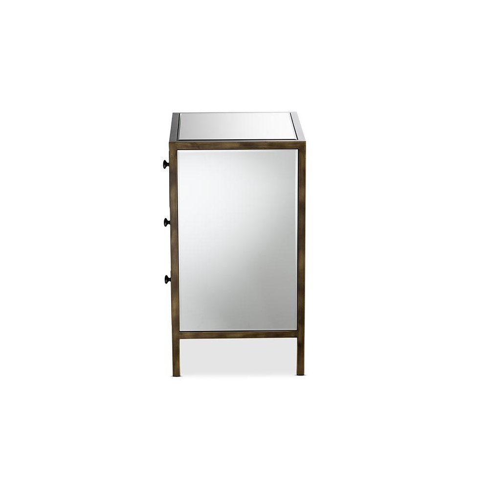 Hollywood Regency Glamour Style Mirrored 3-Drawer End Table. Picture 3