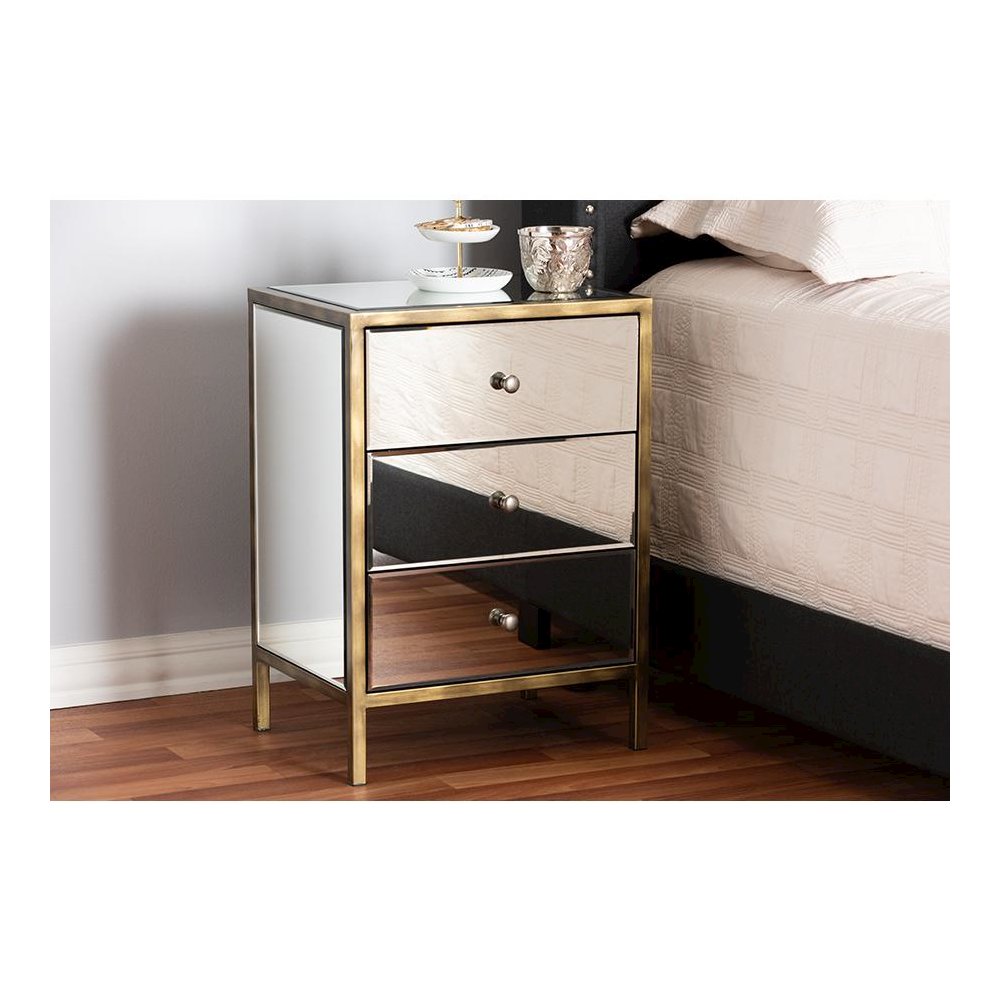 Hollywood Regency Glamour Style Mirrored 3-Drawer End Table. Picture 5