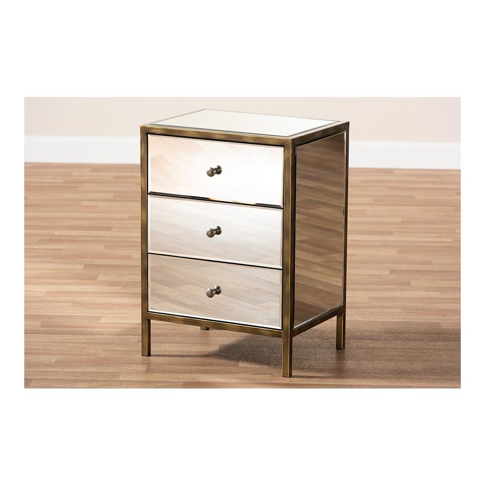 Hollywood Regency Glamour Style Mirrored 3-Drawer End Table. Picture 6