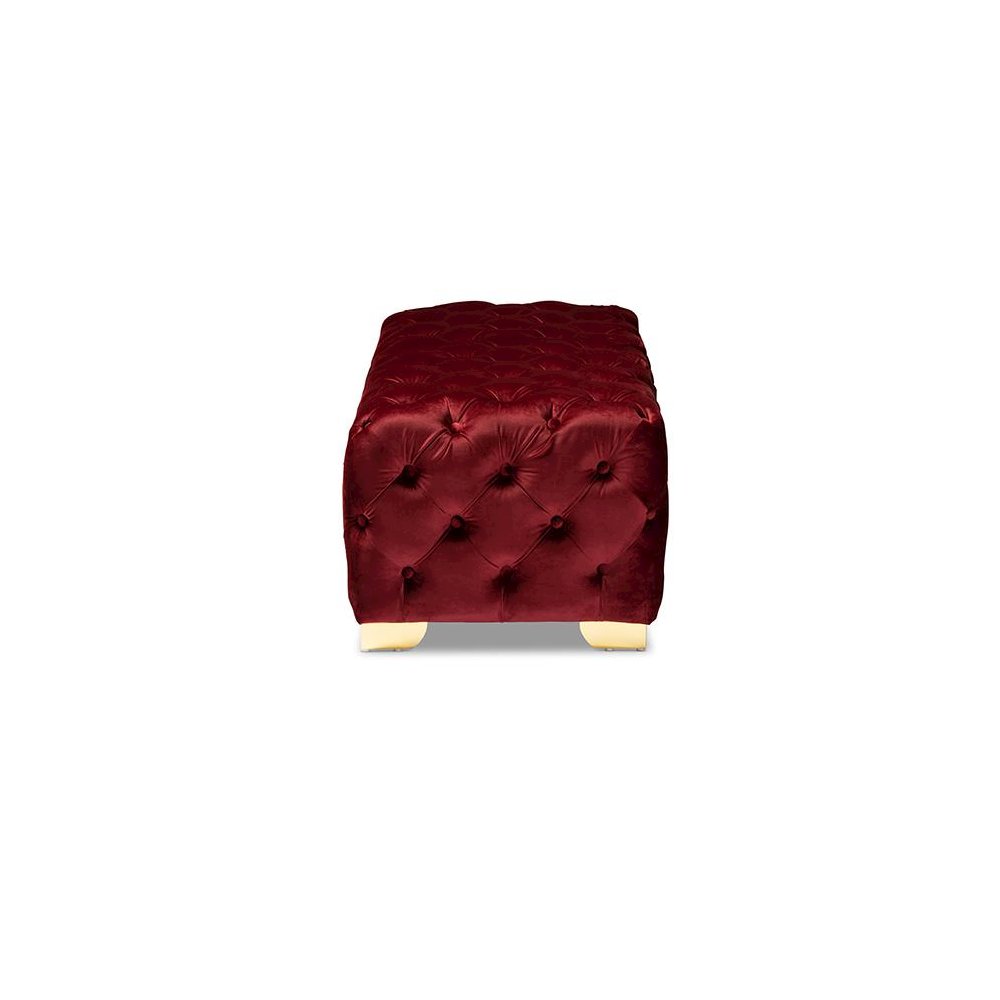Baxton Studio Avara Glam and Luxe Burgundy Velvet Fabric Upholstered Gold Finished Button Tufted Bench Ottoman. Picture 4