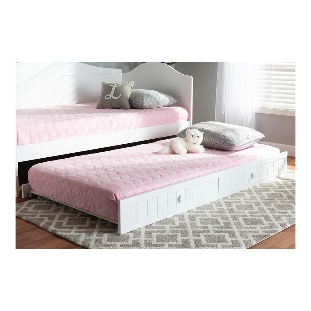 Baxton Studio Neves Cottage Farmhouse White Finished Wood Twin Size Trundle. Picture 1
