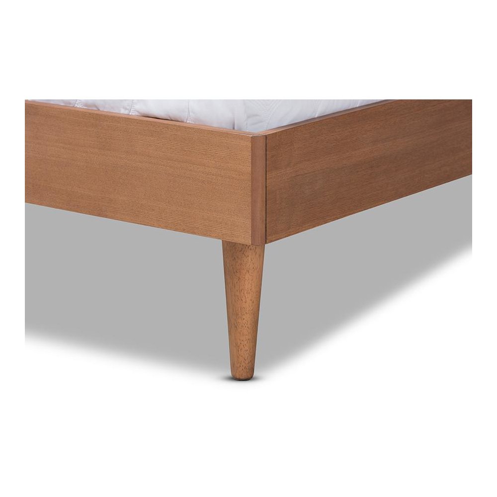 Baxton Studio Rina Mid-Century Modern Ash Wanut Finished Wood and Synthetic Rattan Full Size Platform Bed with Wrap-Around Headboard. Picture 6