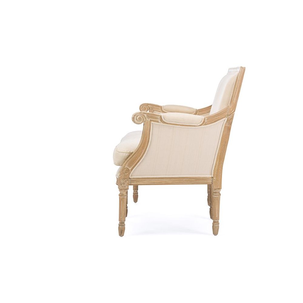 Chavanon Wood & Light Beige Linen Traditional French Loveseat Light Beige/Natural. Picture 4