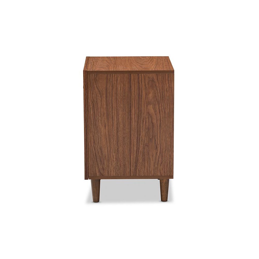 Harlow Mid-century Modern Scandinavian Style White and Walnut Wood 1-drawer and 1-door Nightstand "Walnut" Brown/White. Picture 3