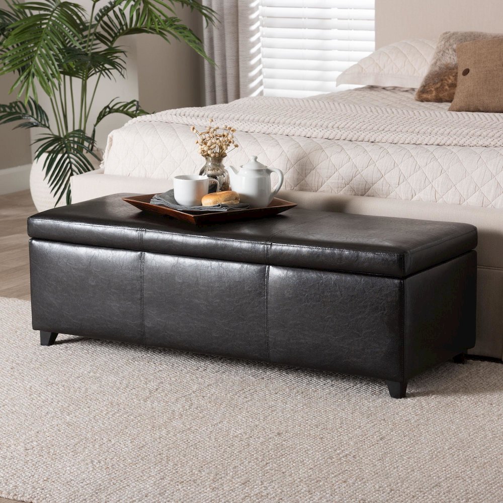 Baxton Studio Dark Brown Faux Leather Storage Bench Ottoman with Stitching. Picture 9