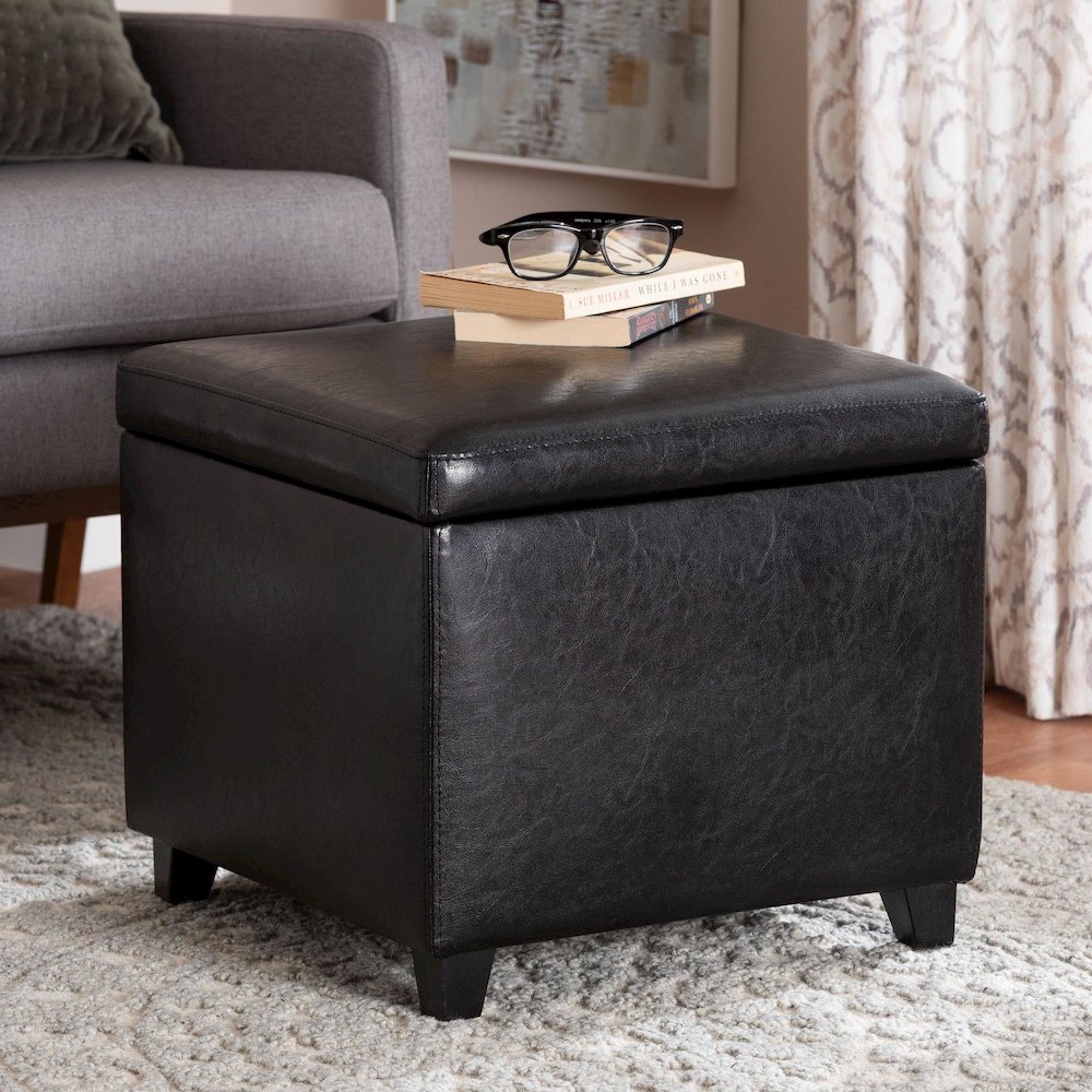 Baxton Studio Black Faux Leather Small Storage Cube Ottoman. Picture 7