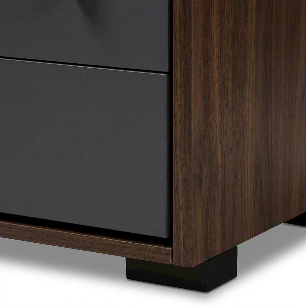 Gray and Walnut Two-Tone Wood TV Stand with Contemporary Style. Picture 6