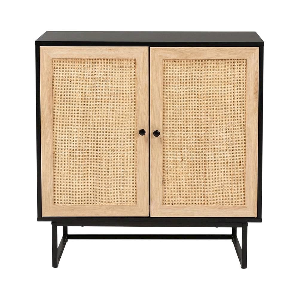 Wood And Rattan 2-Door Storage Cabinet With Mid-Century Style. Picture 4