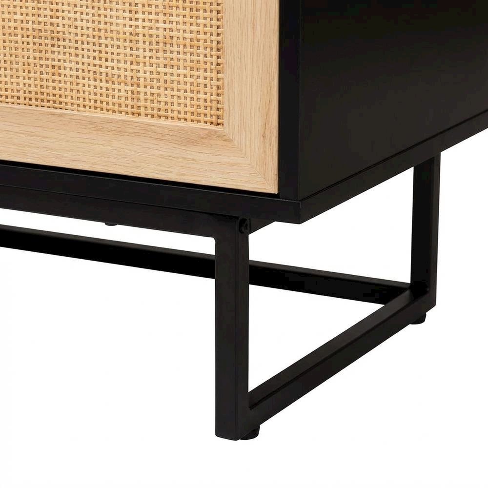 Wood And Rattan 2-Door Storage Cabinet With Mid-Century Style. Picture 6
