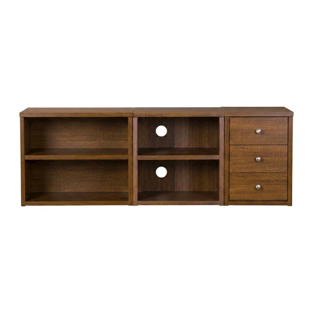 Wooden TV Stand with Open Shelves in Warm Walnut Finish for Modern Living Room. Picture 4