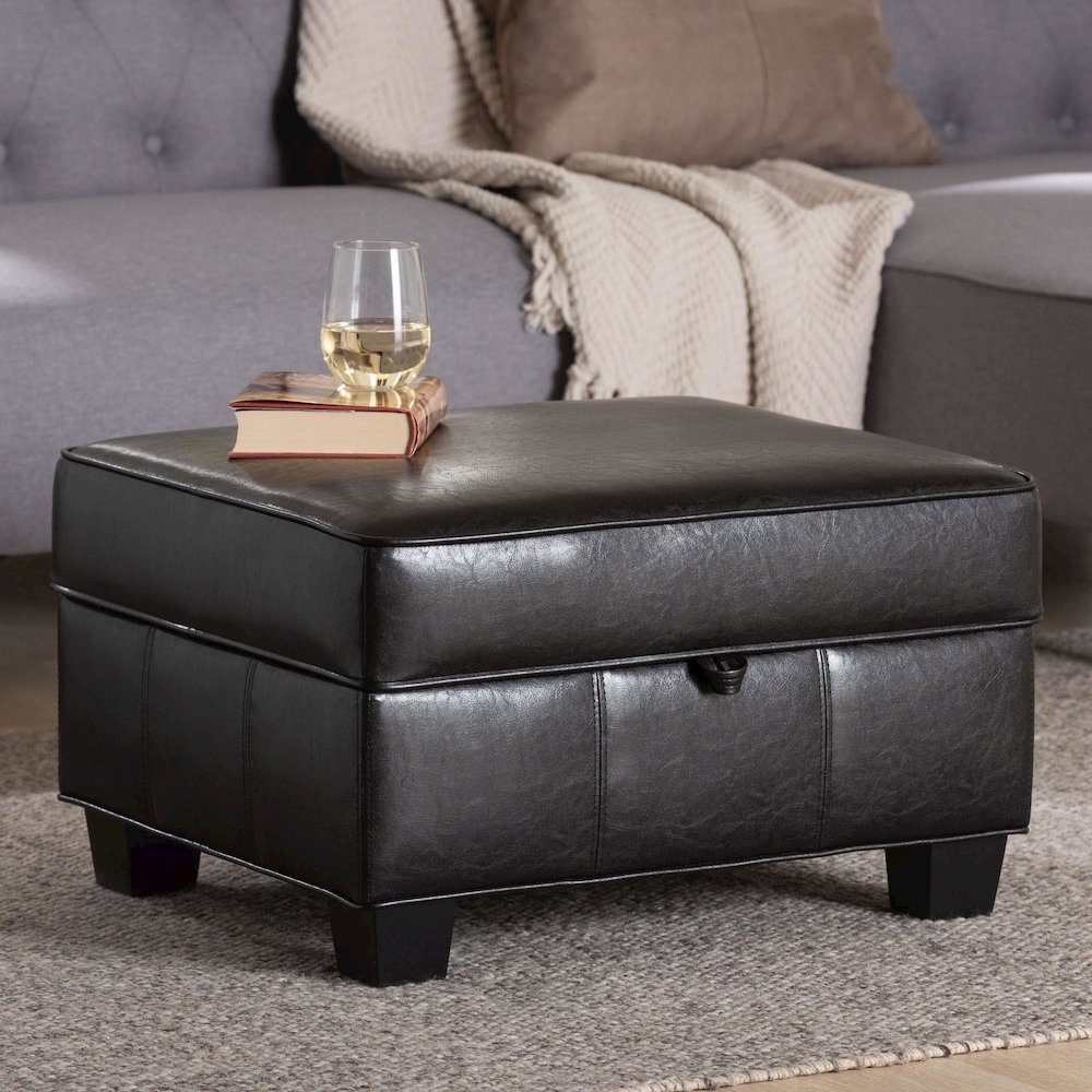 Baxton Studio Agustus Brown Leather Storage Ottoman. Picture 9