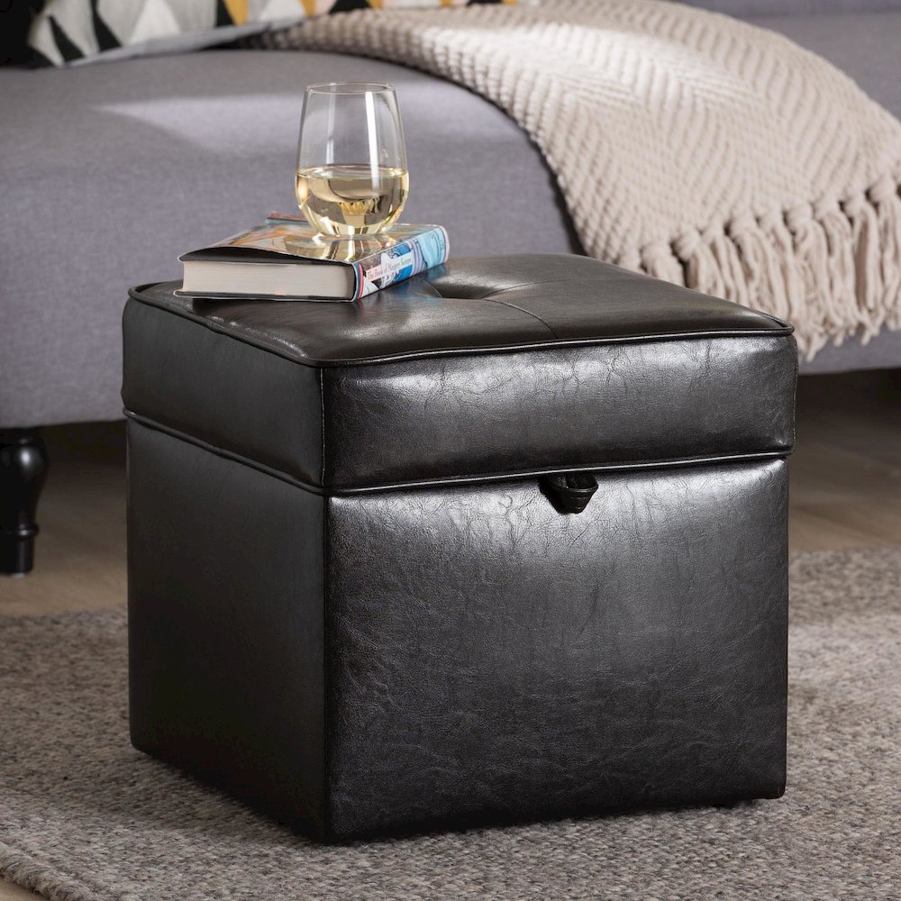 Baxton Studio Sydney Brown Modern Ottoman - Storage Ottoman. Picture 8