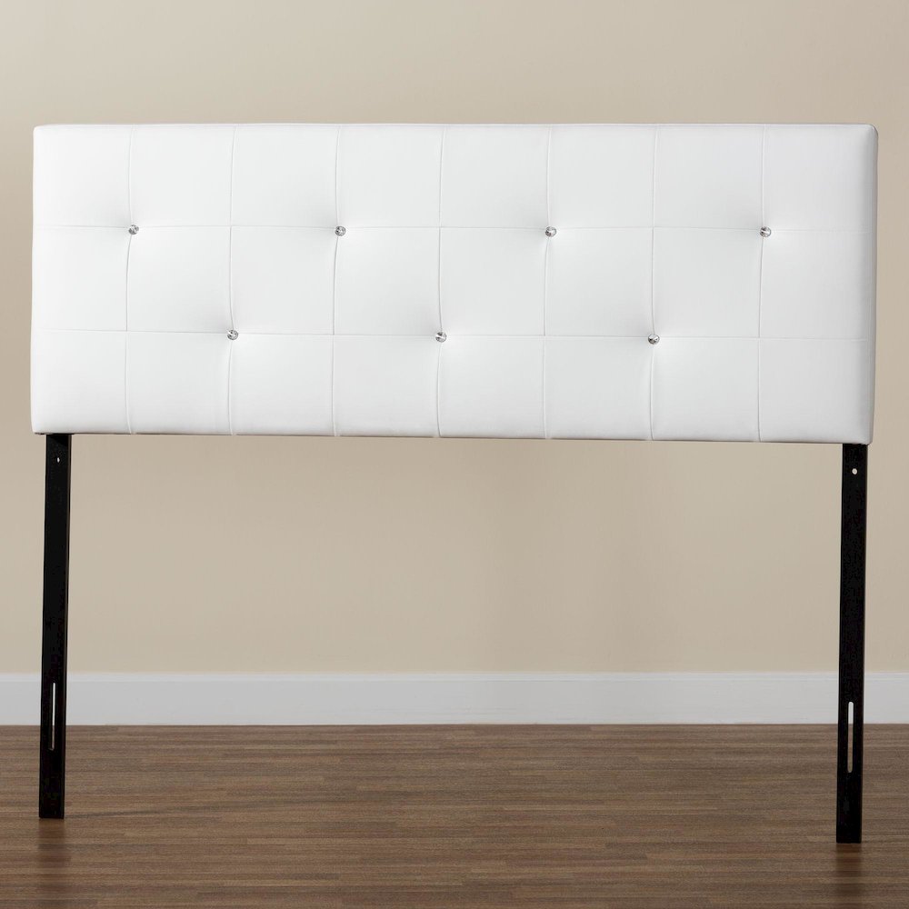 Dalini Modern and Contemporary Full White Faux Leather Headboard. Picture 6