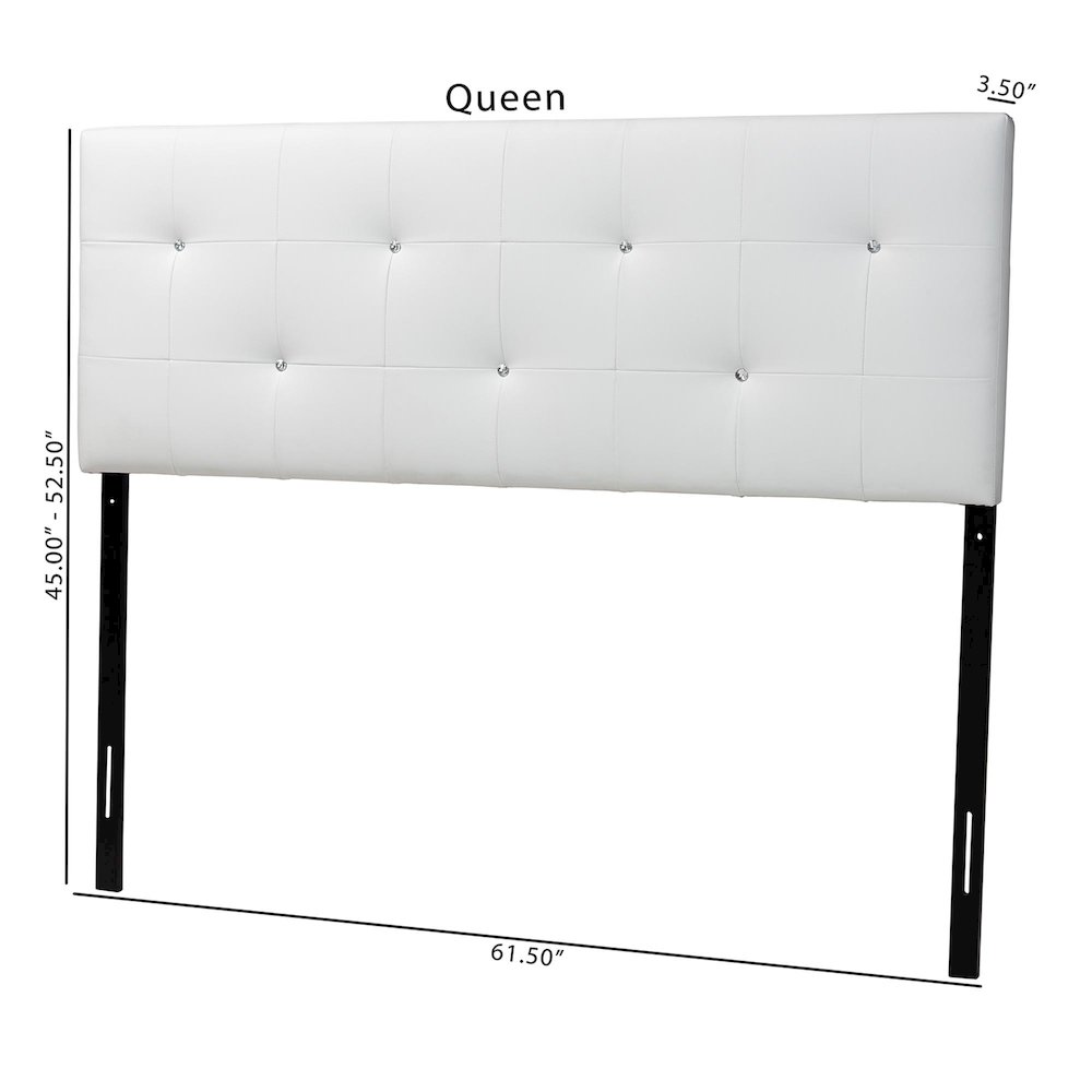 Dalini Modern and Contemporary Full White Faux Leather Headboard. Picture 8