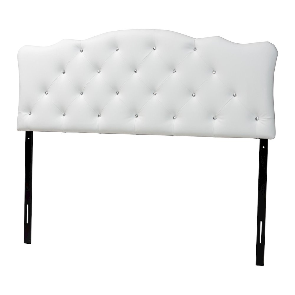 Full Size White Faux Leather Upholstered Button-tufted Scalloped Headboard. Picture 1