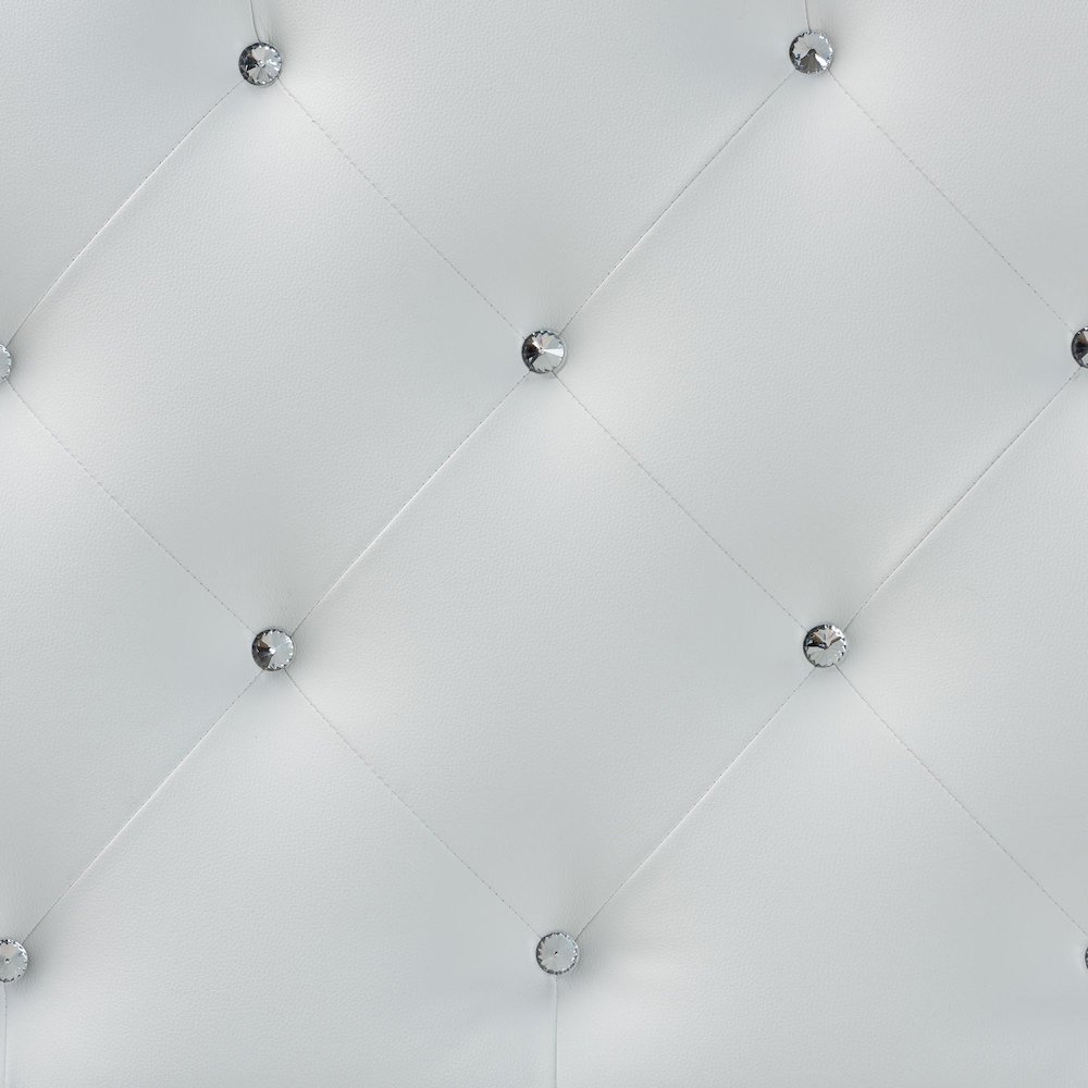 Full Size White Faux Leather Upholstered Button-tufted Scalloped Headboard. Picture 4