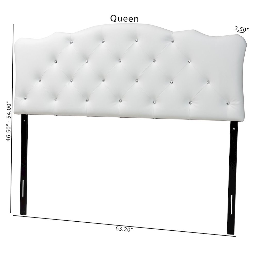 Full Size White Faux Leather Upholstered Button-tufted Scalloped Headboard. Picture 8