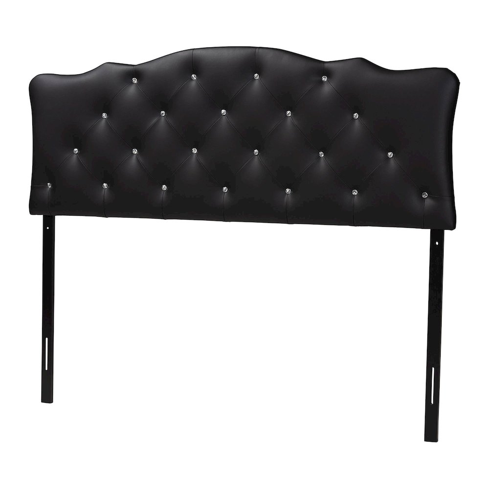 Queen Size Black Faux Leather Upholstered Button-tufted Scalloped Headboard. Picture 1