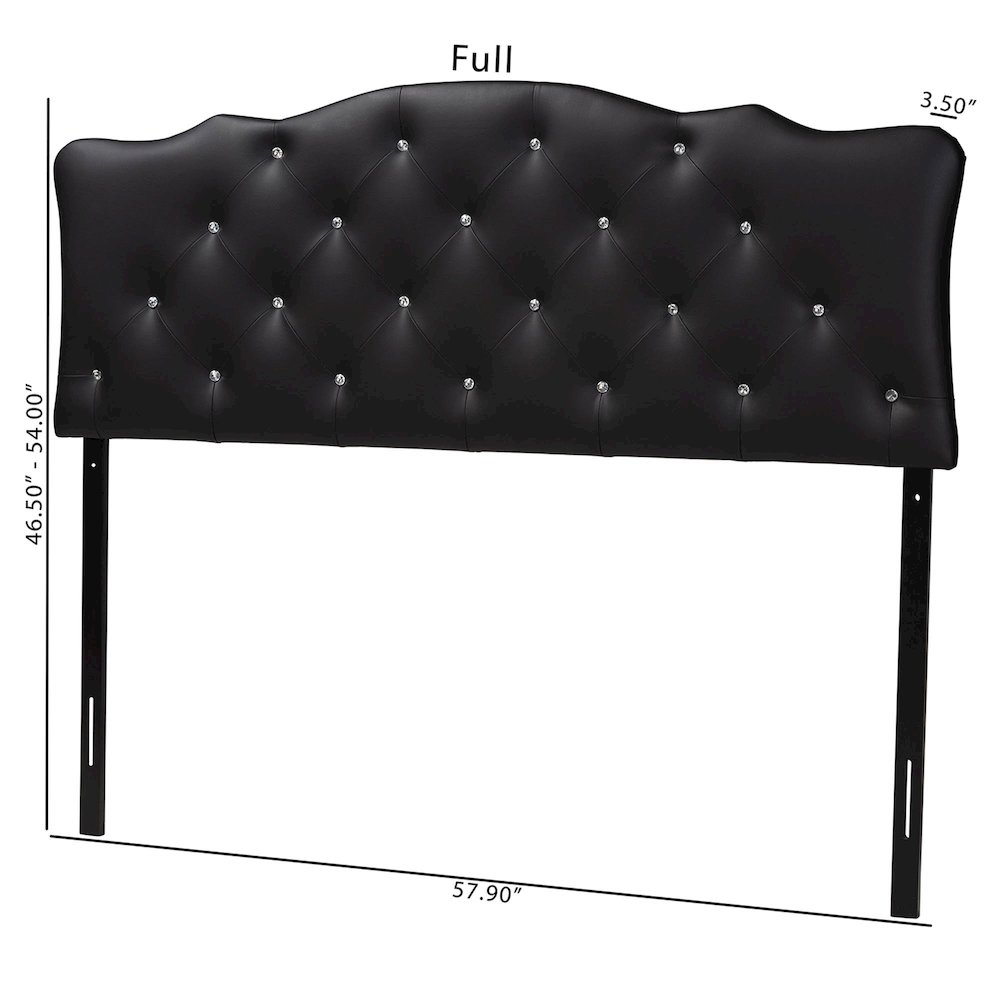 Queen Size Black Faux Leather Upholstered Button-tufted Scalloped Headboard. Picture 7