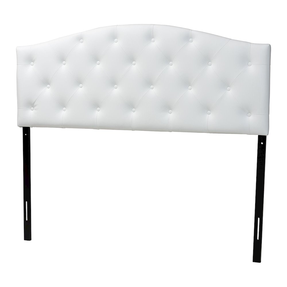 Queen Size White Faux Leather Upholstered Button-tufted Scalloped Headboard. Picture 2