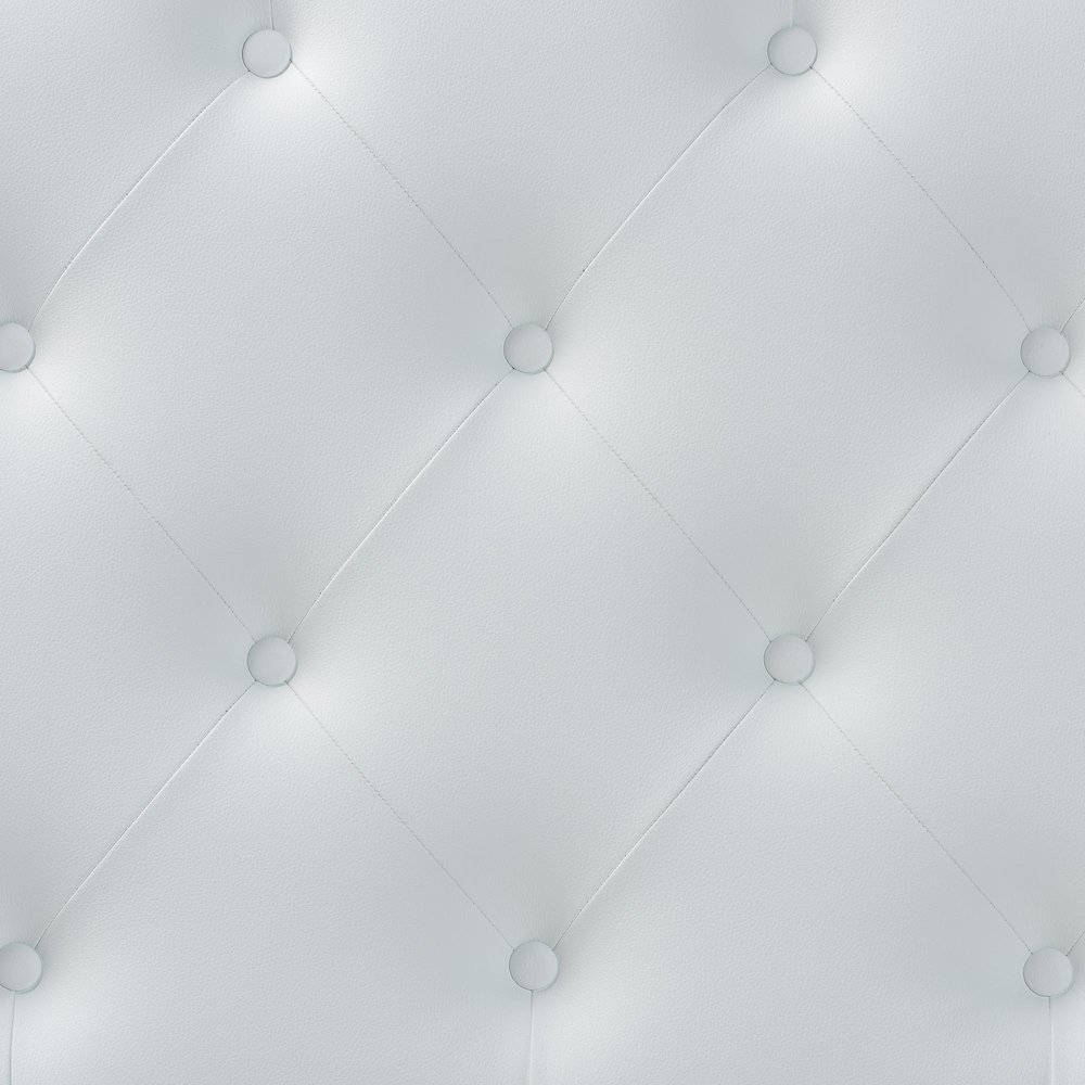 Queen Size White Faux Leather Upholstered Button-tufted Scalloped Headboard. Picture 4