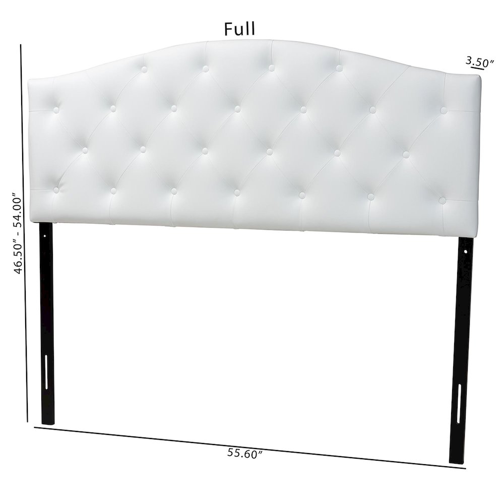 Queen Size White Faux Leather Upholstered Button-tufted Scalloped Headboard. Picture 7